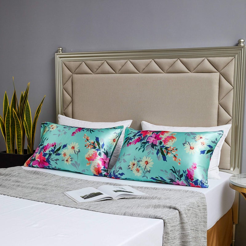 MR&HM Satin Pillowcase for Hair and Skin, Silk Satin Pillowcase 2 Pack, King Size Pillow Cases Set of 2, Silky Pillow Cover with Envelope Closure (20x40, Floral Green) - Image 5